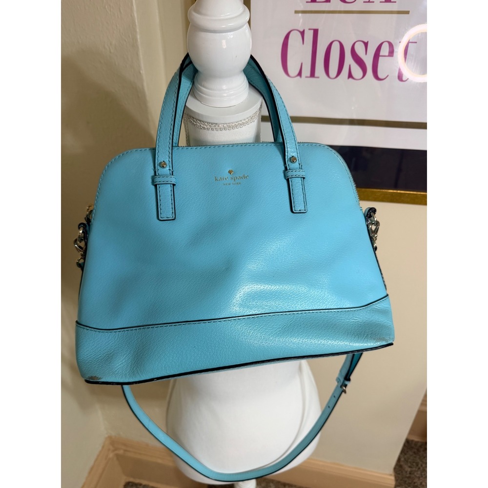 Kate Spade New York Turquoise Blue Pebbled Leather Dome Satchel Crossbody Bag
